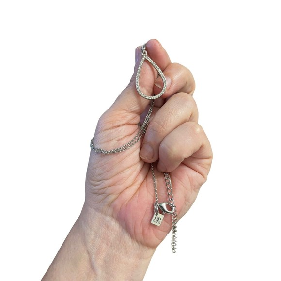 BANANA REPUBLIC BR silver tone teardrop RHINESTONE “diamond” Necklace - Picture 4 of 5